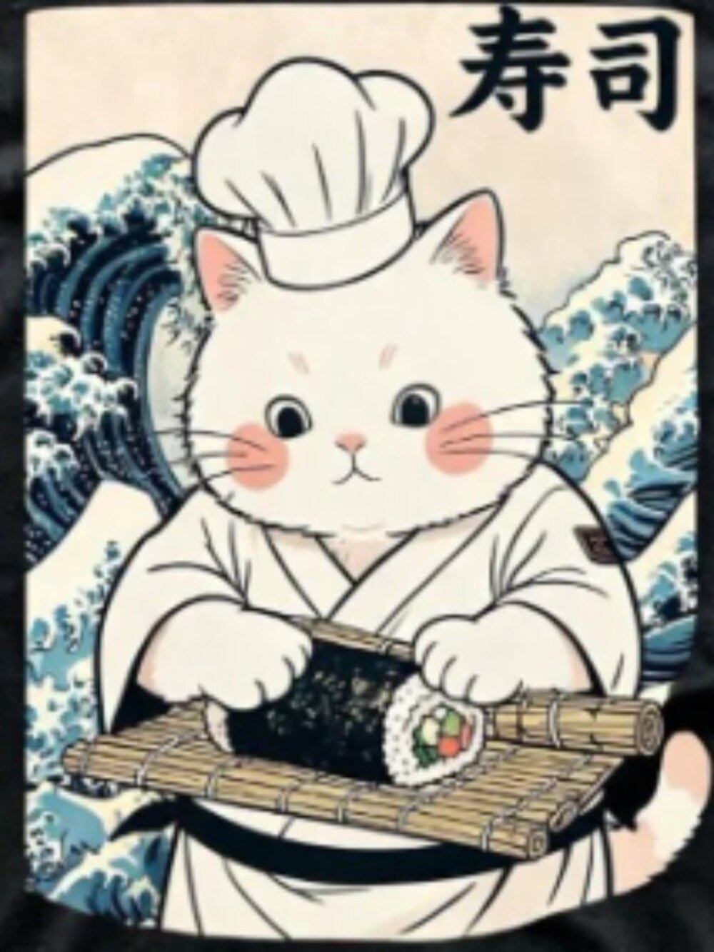 Vintage Japanese Sushi Chef Cat Graphic T-Shirt Unisex Cotton Streetwear Y2K Tee - Picture 2 of 2